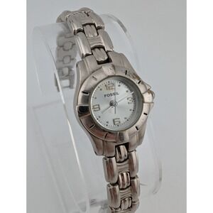 Fossil F2 Watch Women 21mm Case 6.25" Silver Band ES-8760 New Battery